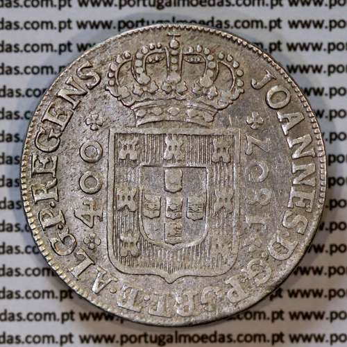 Portugal, silver coin of Cruzado Novo 1807 D. João Prince Regent, medium crown, diadem 1 point, open petals, cross ✠ 20 mm.