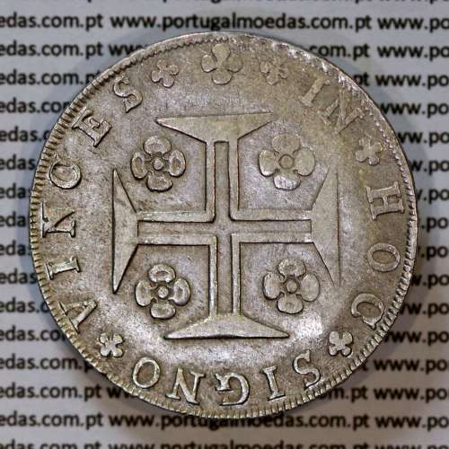 Portugal, silver coin of Cruzado Novo 1807 D. João Prince Regent, medium crown, diadem 1 point, open petals, cross ✠ 20 mm.