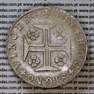 Cruzado Novo prata 1807 D. João P. Regente, coroa média, diadema losango 1 ponto, pétalas abertas, cruz ✠ 20 mm, (MBC)