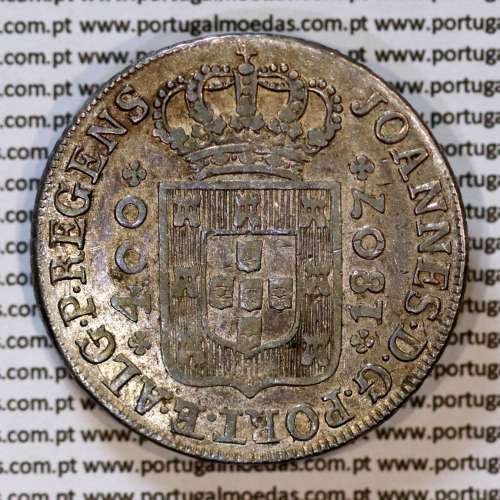 Cruzado Novo prata 1807 D. João P. Regente, coroa média, diadema losango 1 ponto, crucífero oval, cruz ✠ 22 mm, (MBC)
