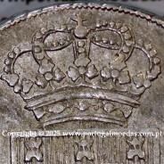 Cruzado Novo prata 1807 D. João P. Regente, coroa alta e estreita, diadema losango 4 pontos, pétalas abertas, ✠ 20 mm