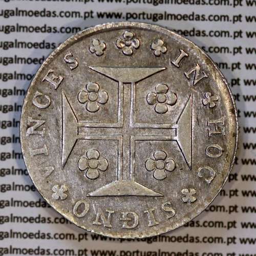 Cruzado Novo prata 1807 D. João P. Regente, coroa alta e estreita, diadema losango 4 pontos, pétalas fechadas, ✠ 21 mm