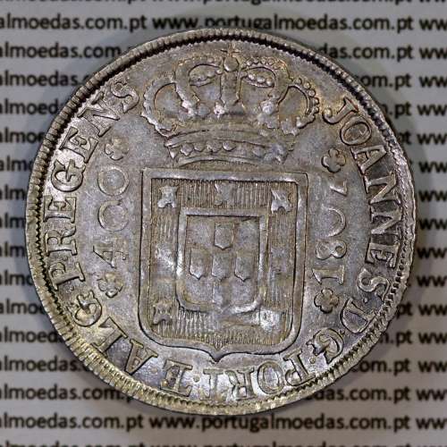 Cruzado Novo prata 1807 D. João P. Regente, coroa alta e estreita, diadema losango 4 pontos, pétalas fechadas, ✠ 21 mm, (MBC+)