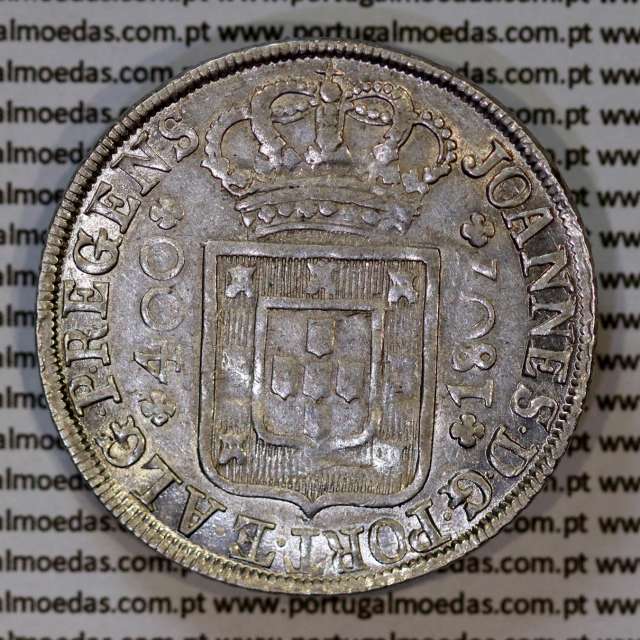 Portugal, silver coin of Cruzado Novo 1807 D. João Prince Regent, tall and narrow crown, 4-point diamond diadem, cross ✠ 21 mm.