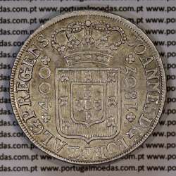 Cruzado Novo prata 1807 D. João P. Regente, coroa baixa, 2 pérolas, cruz triunfante, diadema losango 4 pontos, pétalas fechadas