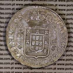 Cruzado Novo prata 1807 D. João P. Regente, coroa baixa ⭤ 17 mm, diadema losango 4 pontos, cruz ✠ 21 extremidades ◁⭥ 13mm