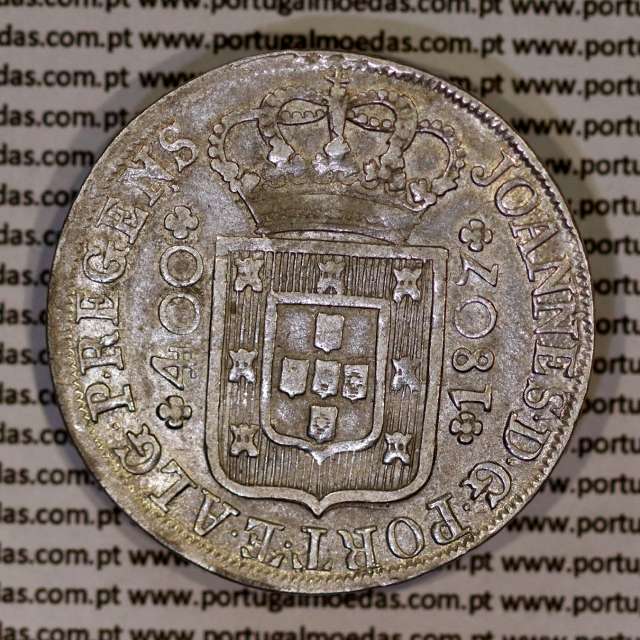 Portugal, silver coin Cruzado Novo 1807 D. João P. Regent, low crown ⭤ 17mm, diamond diadem 4 points, cross ✠ 21 ends ◁⭥ 13mm