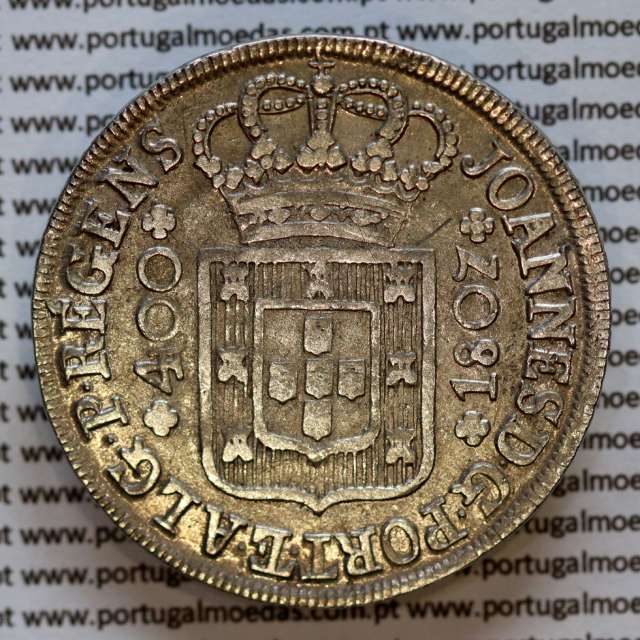 Portugal, silver coin Cruzado Novo 1807 D. João P. Regent, low crown, triumphant cross, 4-point diamond diadem, open petals