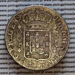 Cruzado Novo prata 1807 D. João P. Regente, coroa baixa e estreita ⭤ 16 mm, diadema losango 4 pontos, escudo 18 mm, ✠ 21 mm