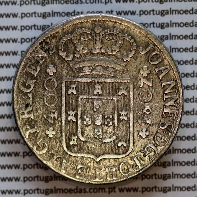 Cruzado Novo prata 1807 D. João P. Regente, coroa baixa e estreita ⭤ 16 mm, diadema losango 4 pontos, escudo 18 mm, ✠ 21 mm