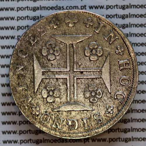 Cruzado Novo prata 1807 D. João P. Regente, coroa baixa e estreita ⭤ 16 mm, diadema losango 4 pontos, escudo 18 mm, ✠ 21 mm