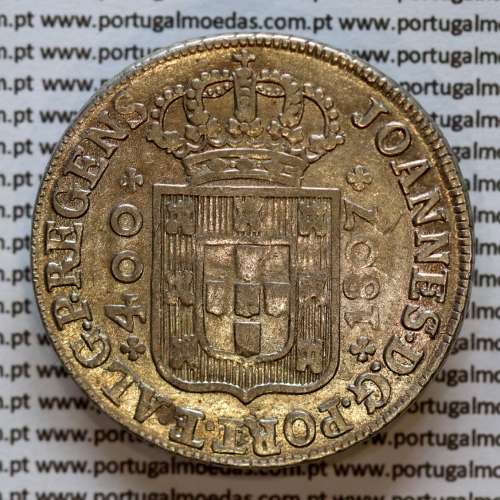 Cruzado Novo prata 1807 D. João P. Regente, coroa média, diadema losango 1 ponto, crucífero oval, cruz  ✠ 21⭤ 20⭥ mm, (MBC)