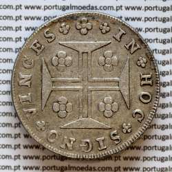Cruzado Novo prata 1807 D. João P. Regente, coroa média, diadema losango 1 ponto, pérolas nos arcos 3-7-6-3, ✠ 21 mm