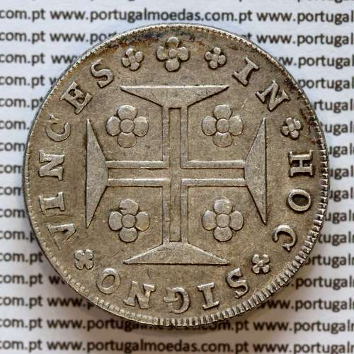 Cruzado Novo prata 1807 D. João P. Regente, coroa média, diadema losango 1 ponto, pérolas nos arcos 3-7-6-3, ✠ 21 mm