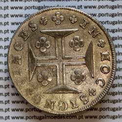 Cruzado Novo prata 1807 D. João P. Regente, coroa média, diadema losango 1 ponto, pérolas nos arcos 3-7-6-3, ✠ 21 mm