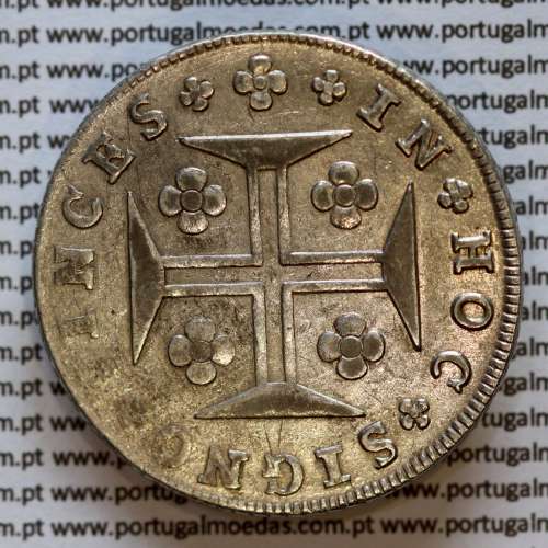 Cruzado Novo prata 1807 D. João P. Regente, coroa média, diadema losango 1 ponto, pérolas nos arcos 3-7-6-3, ✠ 21 mm