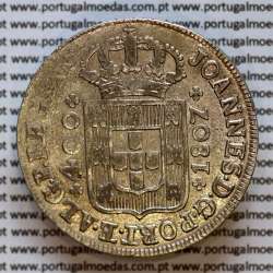 Cruzado Novo prata 1807 D. João P. Regente, coroa média, diadema losango 1 ponto, pérolas nos arcos 3-7-6-3, ✠ 21 mm