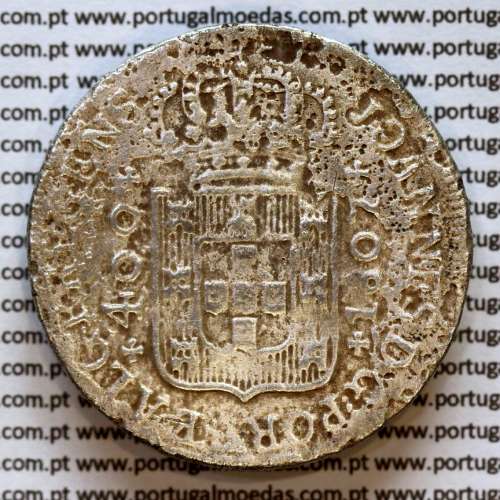 Cruzado Novo prata 1807 D. João P. Regente, coroa média, diadema losango 1 ponto, cruz ✠ 21 mm, pétalas fechadas, (REG)