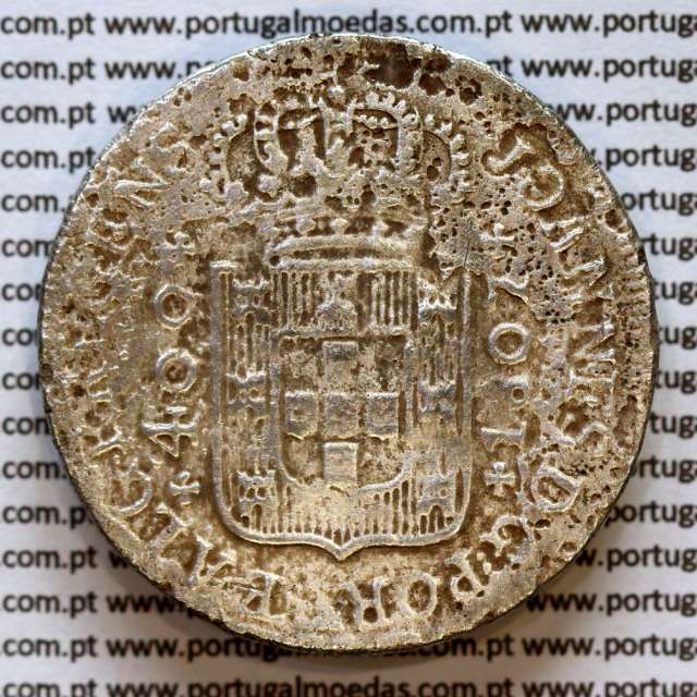 Cruzado Novo prata 1807 D. João P. Regente, coroa média, diadema losango 1 ponto, cruz ✠ 21 mm, pétalas fechadas, (REG)