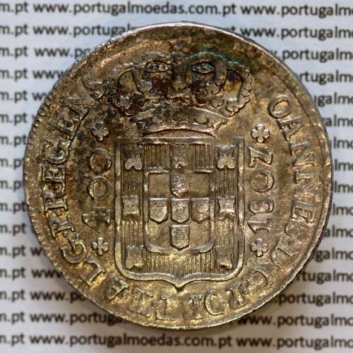 Cruzado Novo prata 1807 D. João P. Regente, coroa baixa, diadema losango 2 pontos, 2 pérolas no arco central, (MBC)