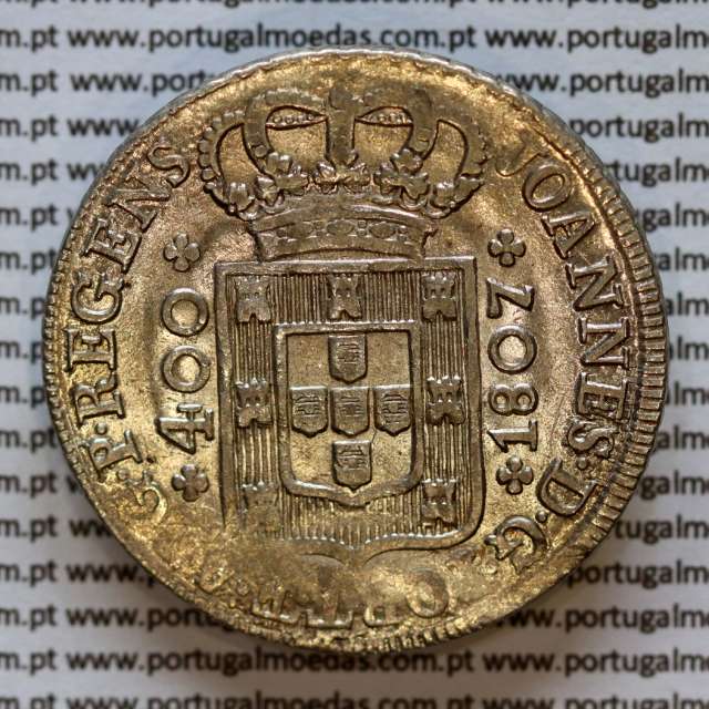 Cruzado Novo prata 1807 D. João P. Regente, coroa baixa 10,5mm, aro 9,5 mm, diadema losango 2 pontos, letra "S" 2,5mm, (MBC+)