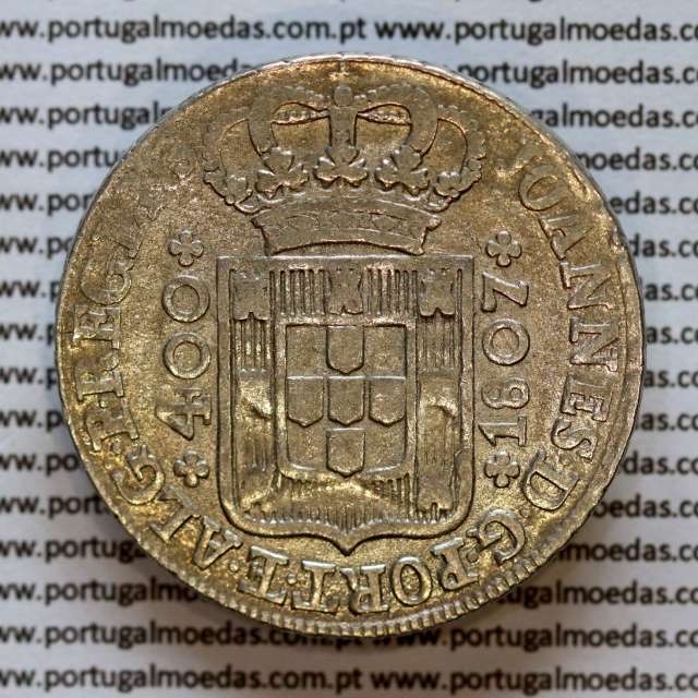 Cruzado Novo prata 1807 D. João P. Regente, coroa baixa 10mm, aro 9mm, diadema losango 2 pontos, letra "S" 3 mm, (MBC)
