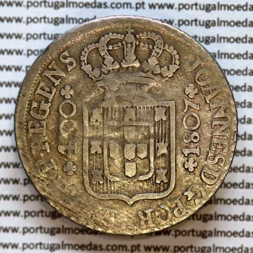 Portugal, silver coin of Cruzado Novo 1807 D. João Prince Regent, diamond diadem 2 points, (F/VF), World Coins Portugal KM331