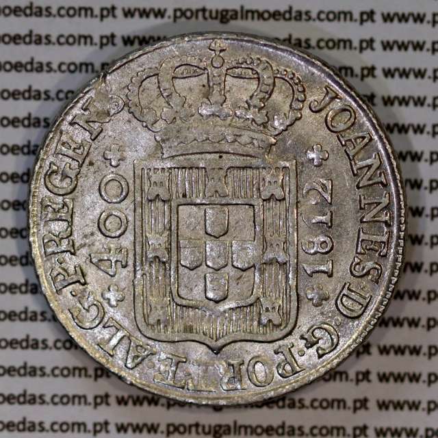 Portugal, silver coin of Cruzado Novo silver 1812 D. João Prince Regent, diadem 4-points diamond, World Coins Portugal KM 331