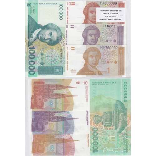 Croatia - Lot of 4 Different Banknotes - Serie 1991-1993 (Uncirculated)