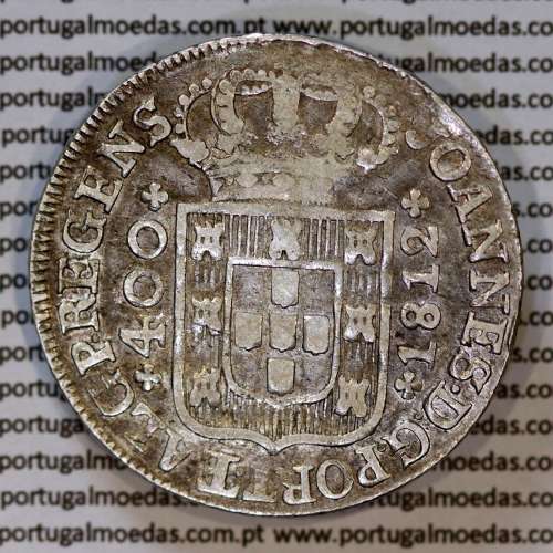Cruzado Novo prata 1812 D. João Príncipe Regente, 480 Reis prata 1812, coroa média 31 pérolas, var. 2, diadema losango 1 ponto
