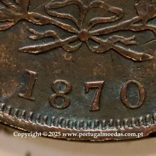 Portugal, copper coin of XX Réis 1870 of D. Luis I, 20 Réis 1870 rarest date of the Series, (VF+), World Coins Portugal KM 515