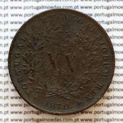 Portugal, copper coin of XX Réis 1870 of D. Luis I, 20 Réis 1870 rarest date of the Series, (VF+), World Coins Portugal KM 515