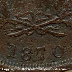 Portugal, copper coin of XX Réis 1870 of D. Luis I, 20 Réis 1870 rarest date of the Series, (VF+), World Coins Portugal KM 515