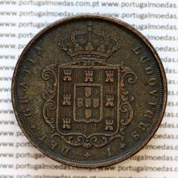 Portugal, copper coin of XX Réis 1870 of D. Luis I, 20 Réis 1870 rarest date of the Series, (VF+), World Coins Portugal KM 515