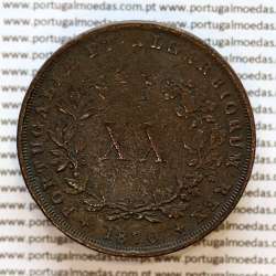 Portugal, copper coin of XX Réis 1870 of D. Luis I, 20 Réis 1870 rarest date of the Series, (VF+), World Coins Portugal KM 515