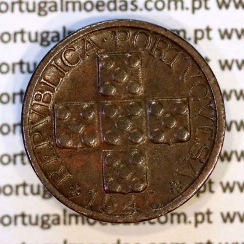 "doubled die" ERRO Matriz dupla em X centavos 1946 Bronze Republica Portuguesa, (MBC+), World Coins Portugal KM 583