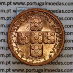 Portugal, bronze coin of 20 centavos 1951 Portuguese Republic, XX centavos 1951 Bronze, (UNC), World Coins Portugal KM 584