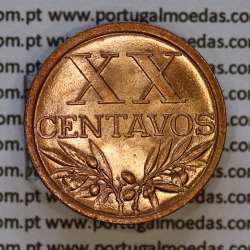 Portugal, bronze coin of 20 centavos 1951 Portuguese Republic, XX centavos 1951 Bronze, (UNC), World Coins Portugal KM 584
