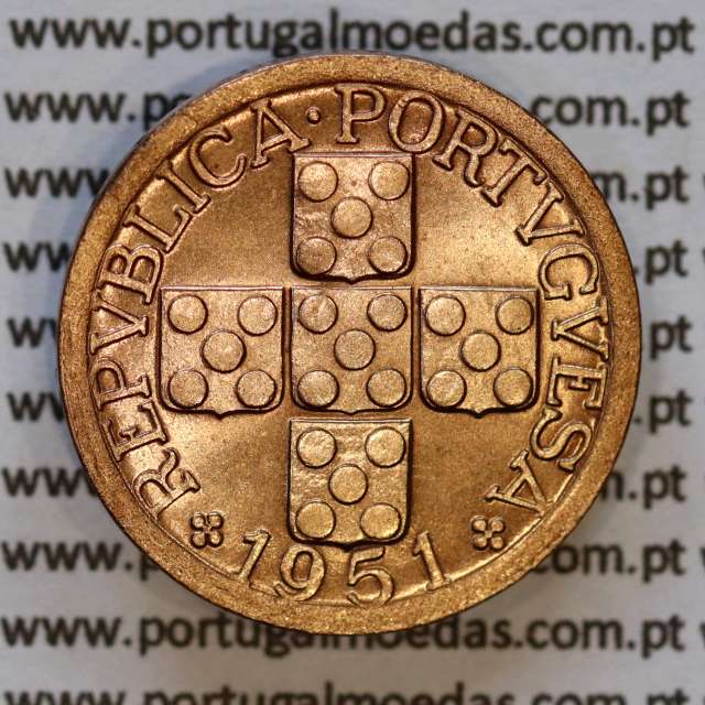 Portugal, bronze coin of 20 centavos 1951 Portuguese Republic, XX centavos 1951 Bronze, (UNC/AU), World Coins Portugal KM 584