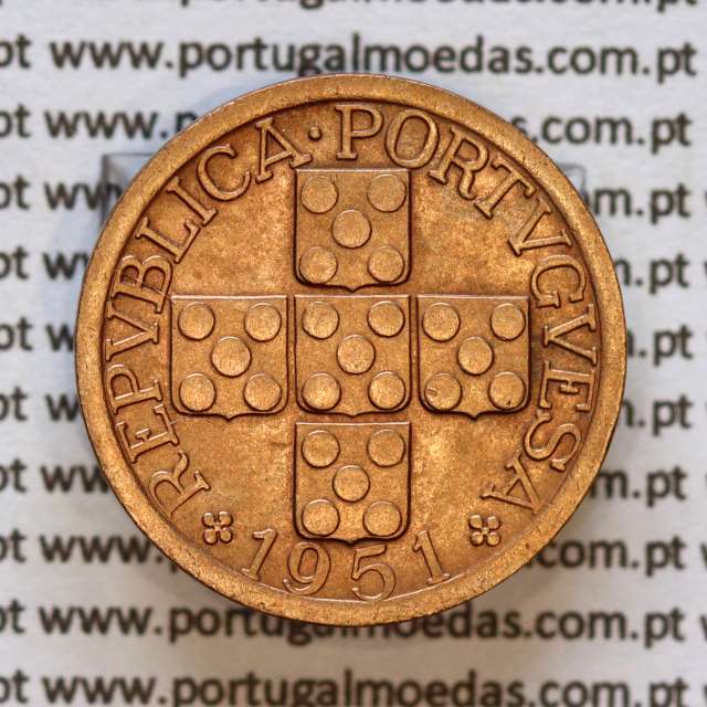 Portugal, bronze coin of 20 centavos 1951 Portuguese Republic, XX centavos 1951 Bronze, (XF+), World Coins Portugal KM 584