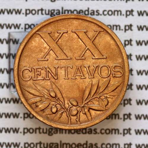 Portugal, bronze coin of 20 centavos 1951 Portuguese Republic, XX centavos 1951 Bronze, (XF+), World Coins Portugal KM 584