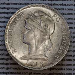 1 Escudo 1916 prata, 1$00 escudo prata 1916 da Republica Portuguesa, (MBC+/Bela-), World Coins Portugal KM 564
