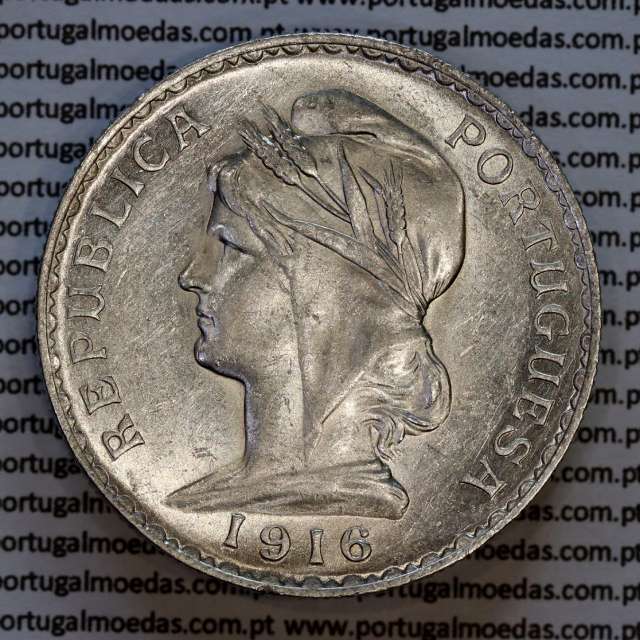 1 Escudo 1916 prata, 1$00 escudo prata 1916 da Republica Portuguesa, (MBC+/Bela-), World Coins Portugal KM 564