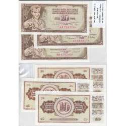 JUGOSLÁVIA - LOTE DE 3 NOTAS DIFERENTES - SERIE 10 DINARA (NÃO CIRCULADAS)
