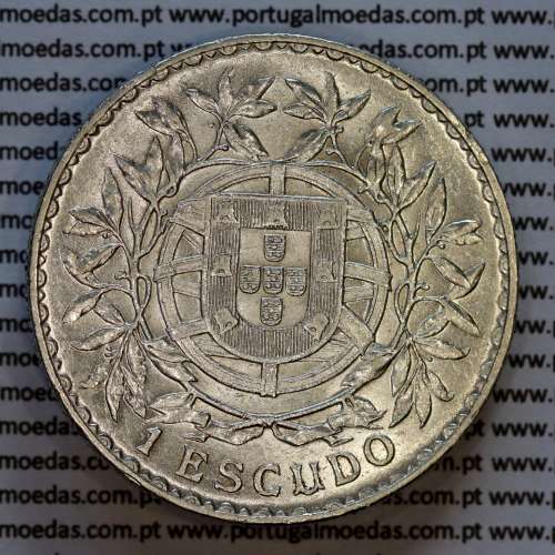 1 Escudo 1915 prata, 1$00 escudo prata 1915 Republica Portuguesa, (MBC+), World Coins Portugal KM 564