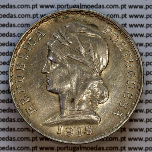 1 Escudo 1915 prata - Republica Portuguesa, (MBC+), Alberto Gomes  R.23.01, World Coins Portugal KM 564