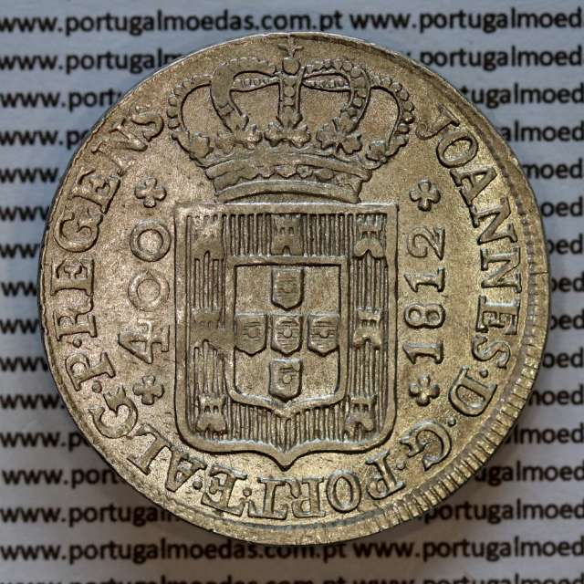 Portugal, silver coin of Cruzado Novo silver 1812 D. João Prince Regent, diadem 4-points diamond, World Coins Portugal KM 331