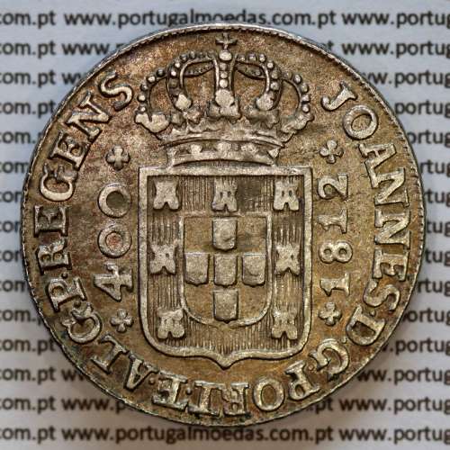 Portugal, silver coin of Cruzado Novo 1812 D. João Prince Regent, diamond diadem 1 point, medium crown 33 pearls variant 3