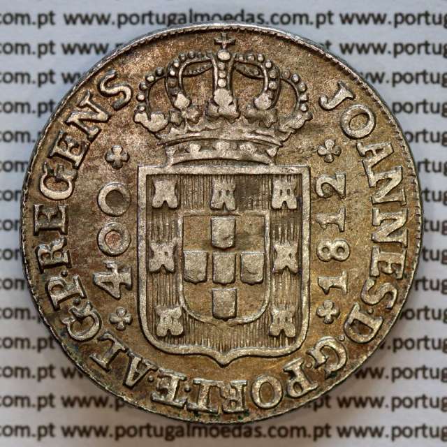 Portugal, silver coin of Cruzado Novo 1812 D. João Prince Regent, diamond diadem 1 point, medium crown 33 pearls variant 3