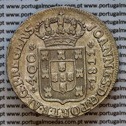 Cruzado Novo prata 1811 D. João Príncipe Regente, 480 Reis prata 1811, coroa média 30 pérolas (var.2), diadema losango 1 ponto